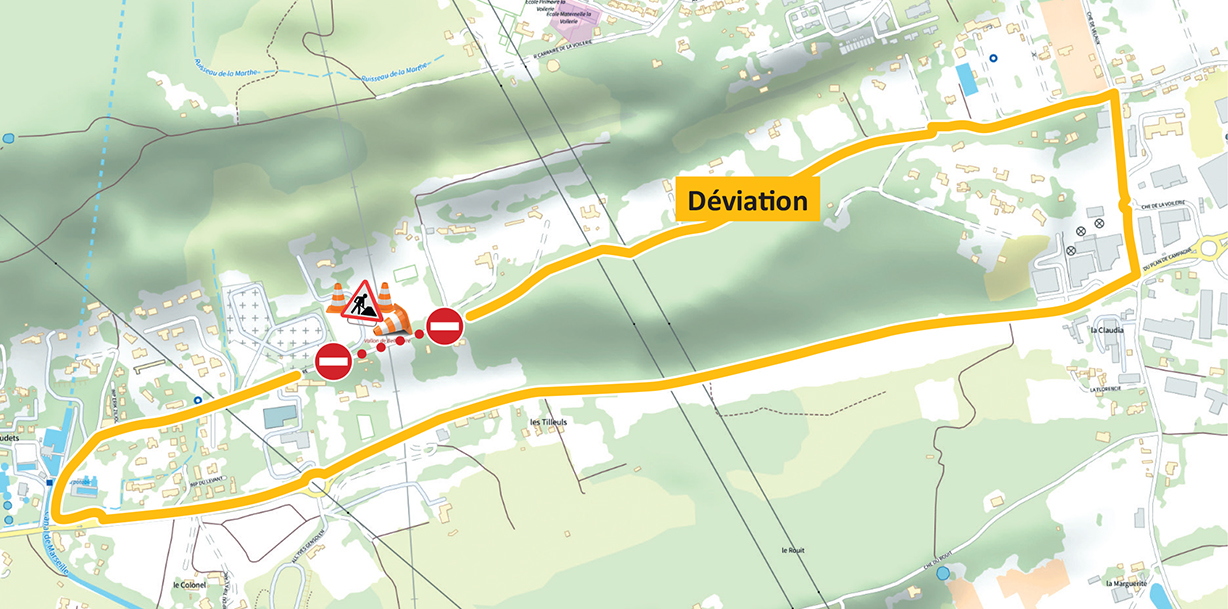 Visuel route barrée et déviation